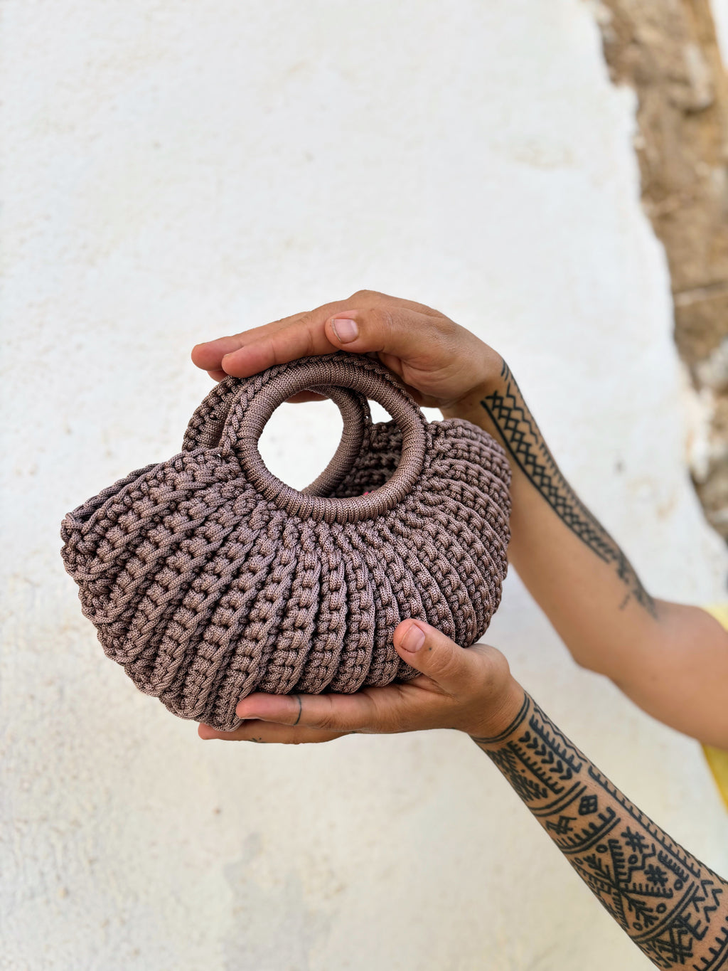 Handwoven Crochet Top-Handle Bag