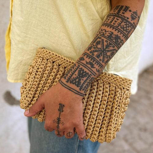 Handwoven Crochet-Clutch - Mustard Gold