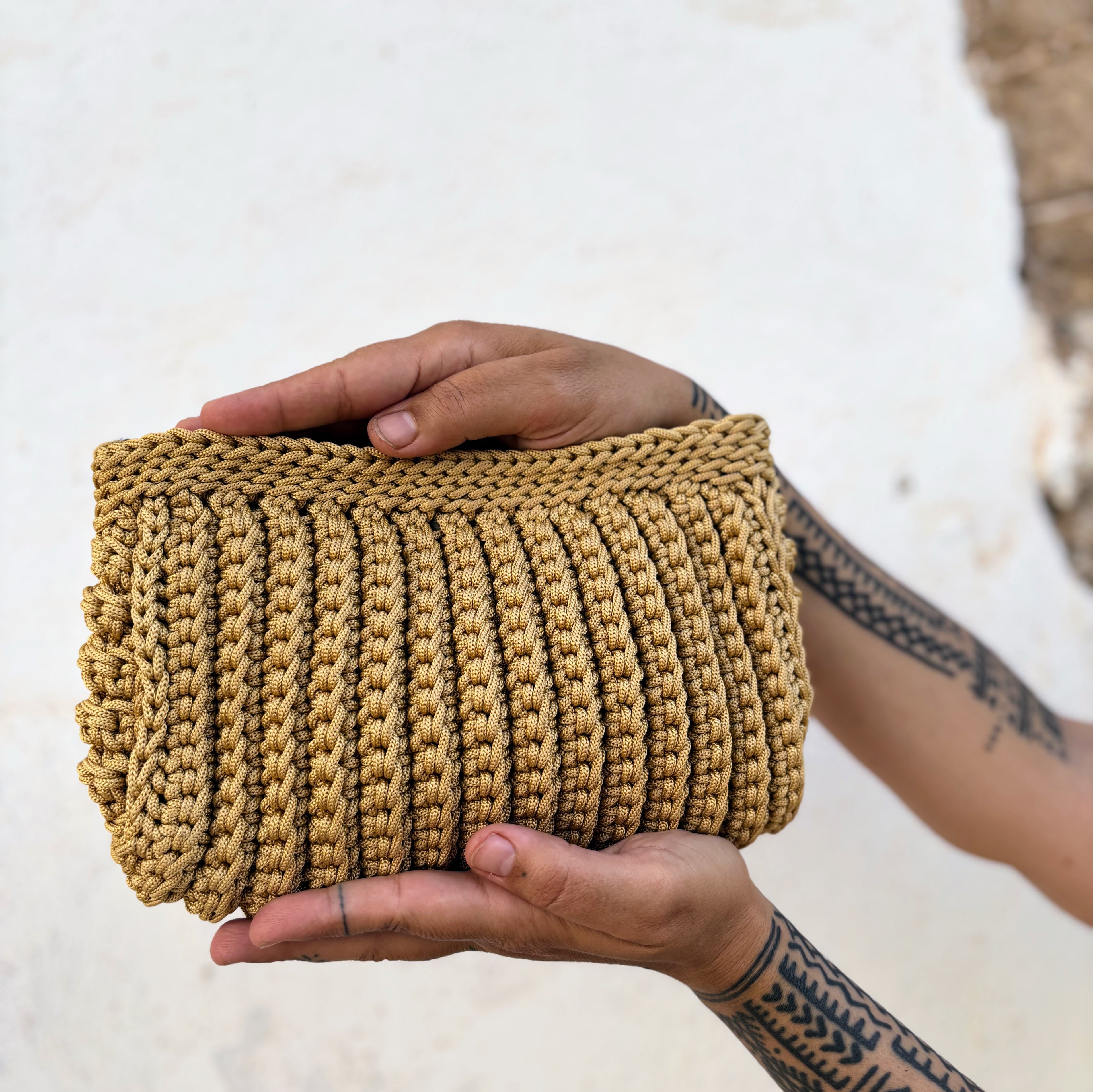 Handwoven Crochet-Clutch - Mustard Gold